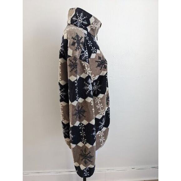 Vintage Sierra Classics Large Snowflake Fleece Jacket Tan Black White Half Zip - Picture 5 of 8